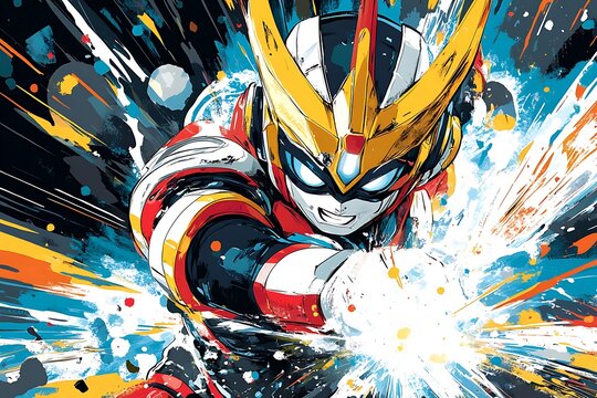 Fototapeta Robot hero energy blast action