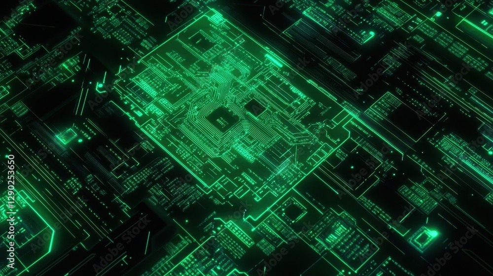 Poster green abstract circuit board design representing digital technology and innovation in futuristic ele