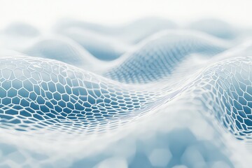 A conceptual high-tech background with a white and blue polygonal hexagonal grid.