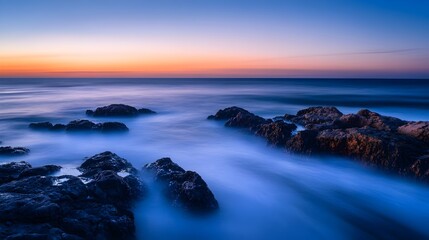 Calm Ocean Waves Serenity Beautiful Rocks Sunset Reflection
