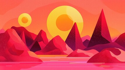 Obraz premium Vibrant Abstract Landscape with Geometric Shapes and Bright Colors