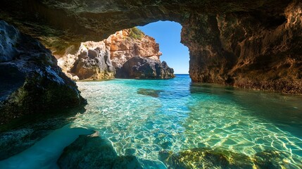 Scenic Crystal Clear Ocean Cave Natural Landscape Reflection