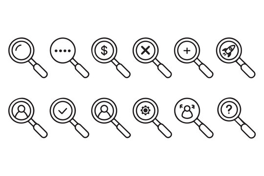 Search Icon vector illustration set, magnifying glass symbol, search icon clip art , zoom in and zoom out symbol, Magnifying glass sign isolated