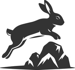 A rabbit hopping from one rock to another animal silhouette
