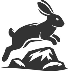A rabbit hopping from one rock to another animal silhouette
