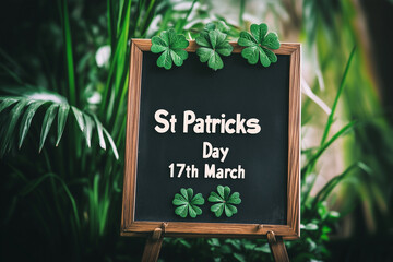 St Patrick Day date and greetings on letter board "St Patricks Day 17th March"
