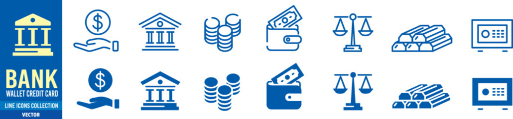 Money bank icon set vector. Editable stroke vector.
