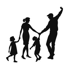 create happy family black silhouette background.