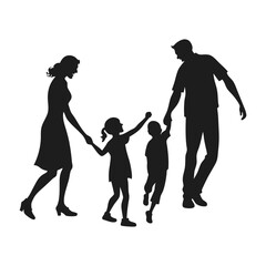 create happy family black silhouette background white.