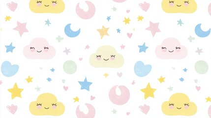 Playful pastel clouds, stars, and moons for whimsical design elements