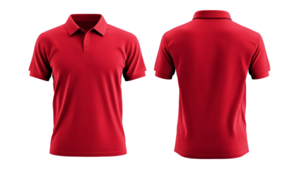 Front and back red polo shirt mockup, cut out