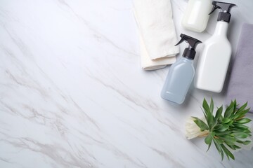 Colorful cleaning set flooring bathroom container.