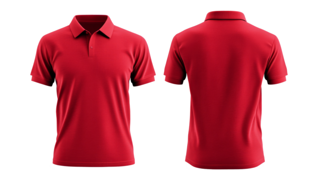 Front and back red polo shirt mockup, cut out
