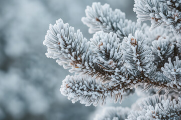 Snow-Covered Pine Branch in a Winter Wonderland