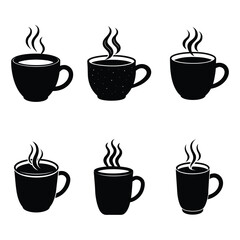 set of cups of coffee silhouette vector white background.