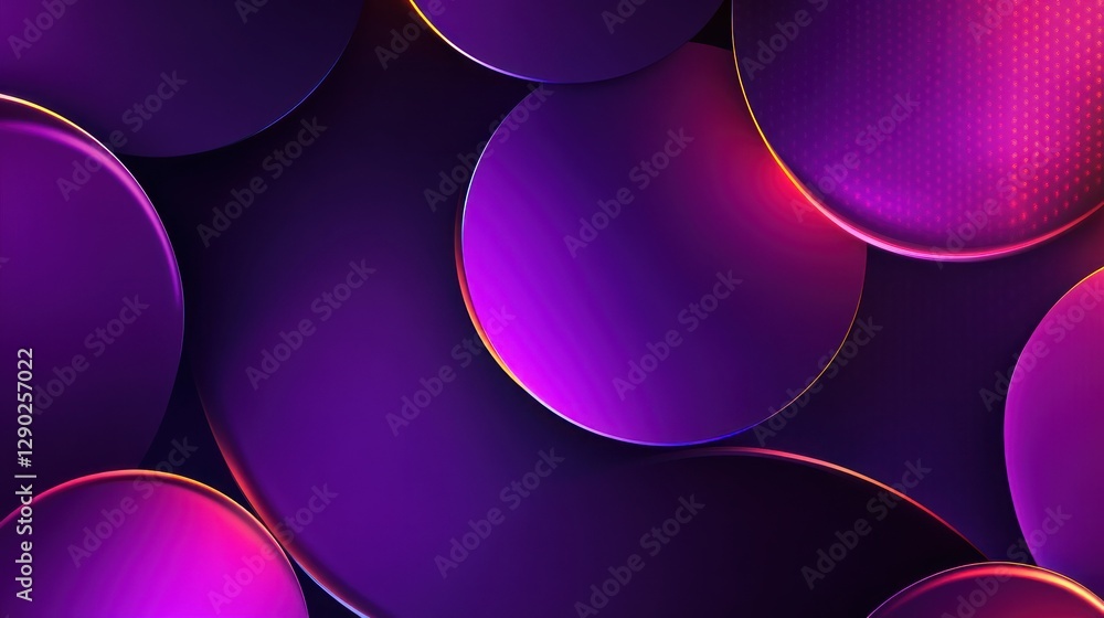 Poster abstract composition of overlapping circles in vibrant purple and pink hues, creating a visually str