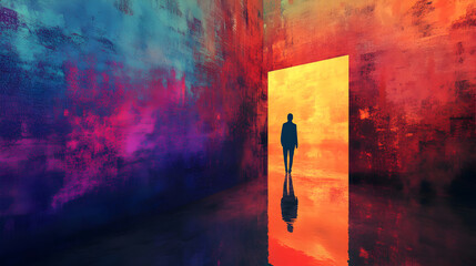 stepping through a mirror into a world where everything is inverted in color 