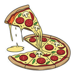 vector illustration of pizza cheese with salami