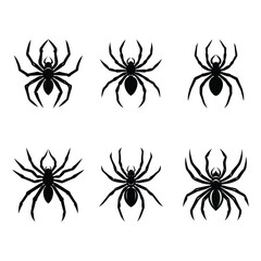 set spider silhouette vector art on white background.