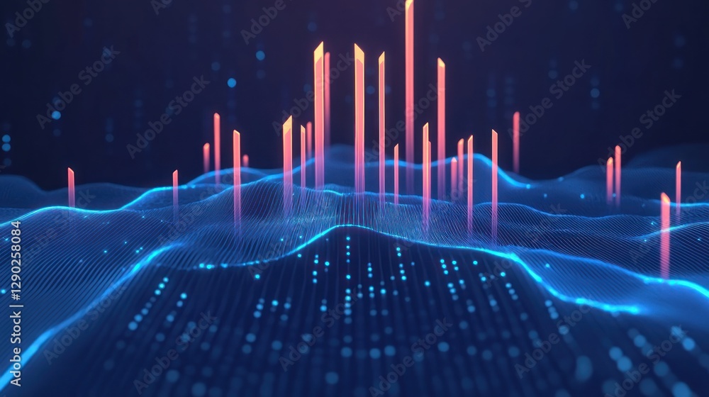 Poster vibrant digital waveform visualization in abstract space
