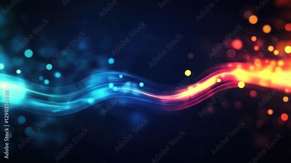 Poster abstract image showcasing vibrant blue and orange flowing waves with bokeh effects, creating a dynam