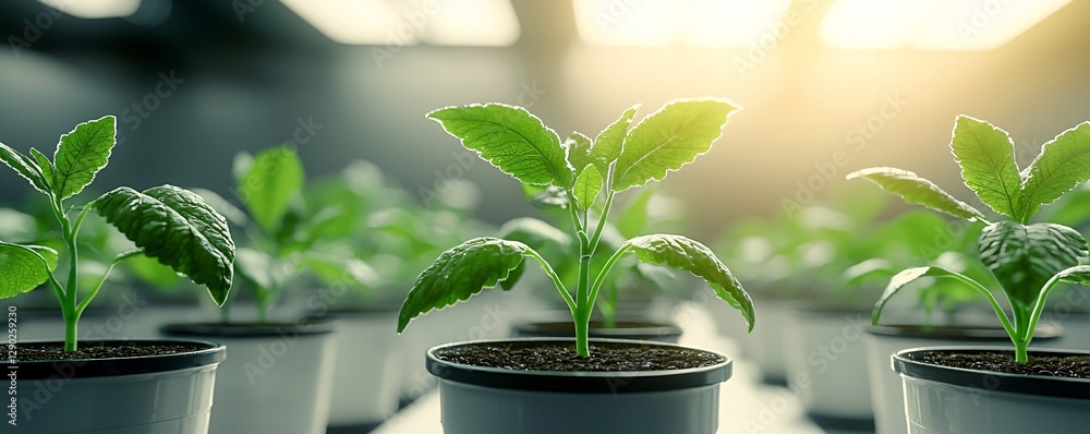 Poster a high-tech greenhouse with self-sustaining ai-driven irrigation systems, robotic arms tending to pl