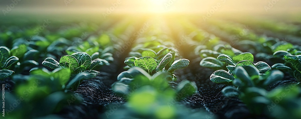 Poster a high-tech greenhouse with self-sustaining ai-driven irrigation systems, robotic arms tending to pl