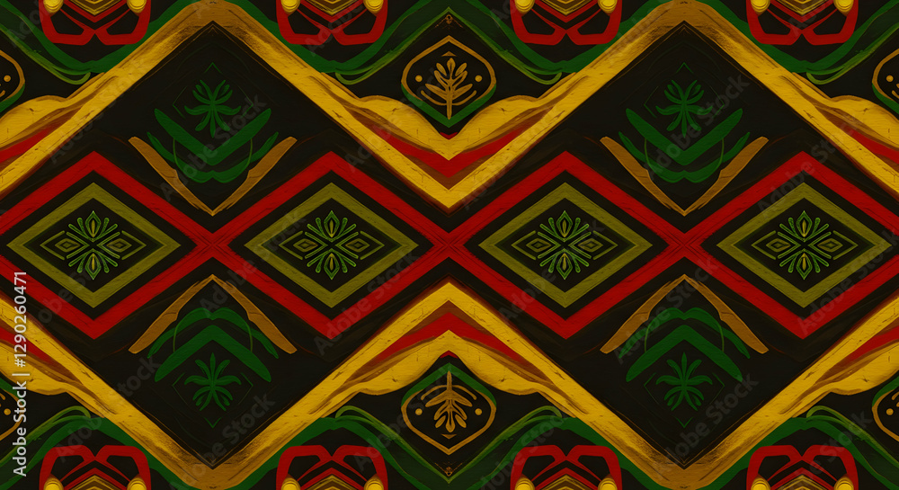 Poster geometric pattern with ethnic motifs and warm color scheme
