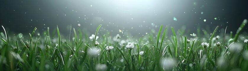 a cybernetic meadow where digital fireflies glow softly among wildflowers, subtle yet powerful harmony of advanced tech and untouched nature, dreamlike atmosphere, highly detailed, ultra-sharp focus,