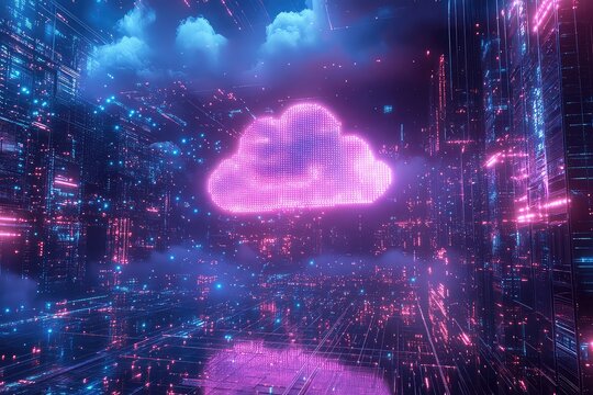 A futuristic concept of a powerful CPU processing big data in a 5G-powered cloud computing environment.
