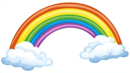 Bright Colorful Rainbow with Clouds in a Clear Blue Sky