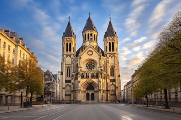 Fototapeta premium European cathedral architecture building tower.