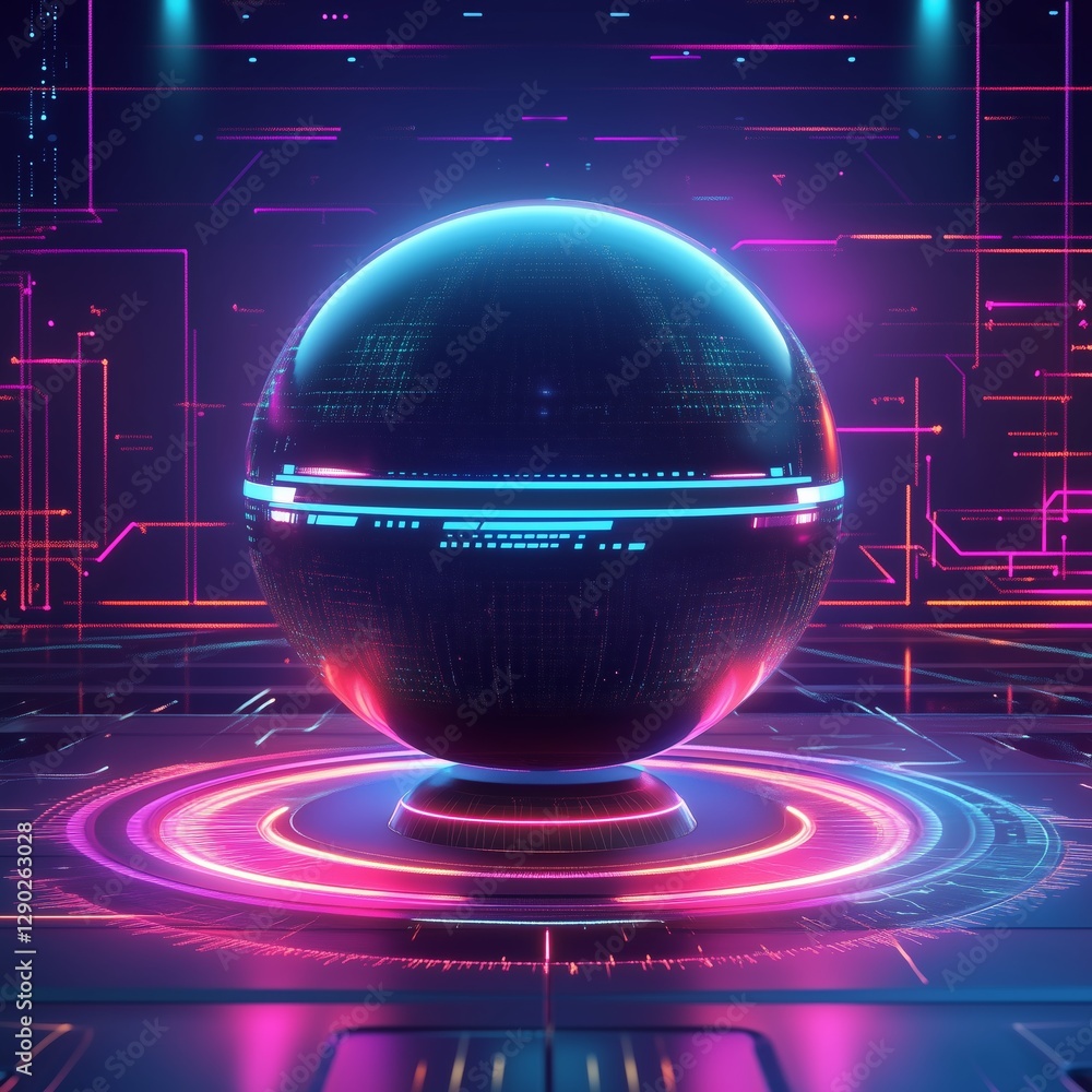 Poster minimalist ai chatbot concept, a floating digital orb with a sleek glowing interface futuristic glow