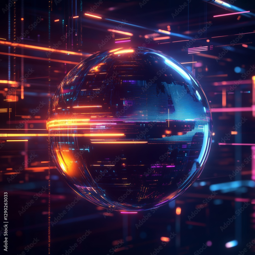 Poster minimalist ai chatbot concept, a floating digital orb with a sleek glowing interface futuristic glow