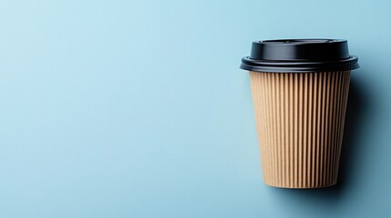 Disposable coffee cup on light blue background