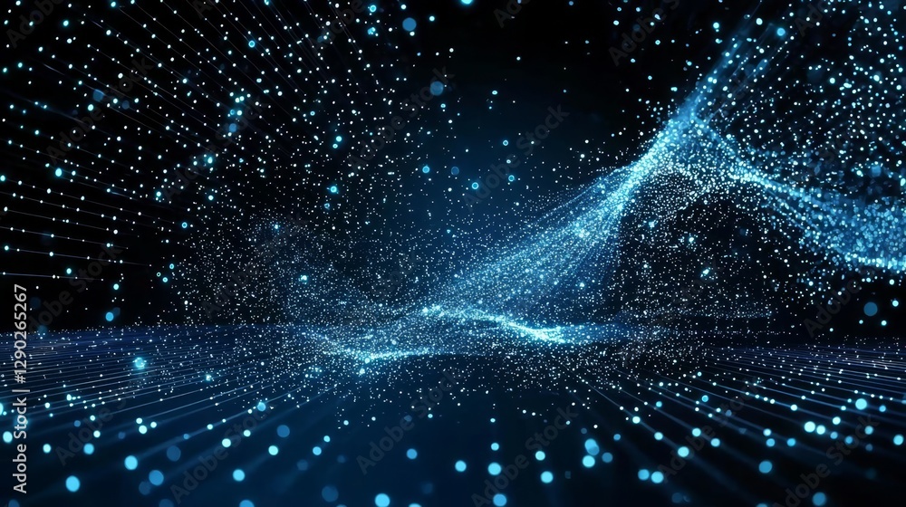 Poster an innovative representation of data particles that embodies the essence of modern technology.