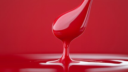Red paint dripping onto surface, close-up studio shot, red background, for advertising