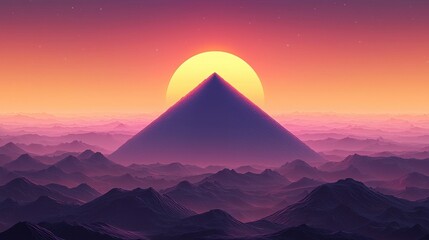 Fototapeta premium Vibrant Sunset Over Majestic Pyramid Surrounded by Mountain Range