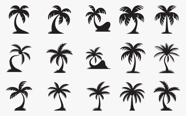 Obraz premium palm tree silhouette set, and a variety of palm tree illustrations in different poses and styles.black silhouette palm tree collection – 20 tropical tree designs
