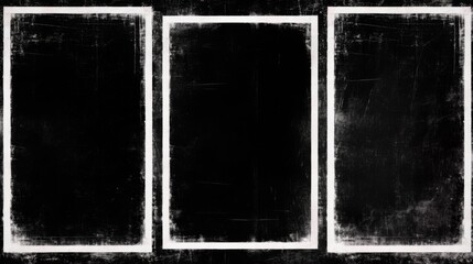 Triple Black Frames with White Borders on Grunge Texture Background.