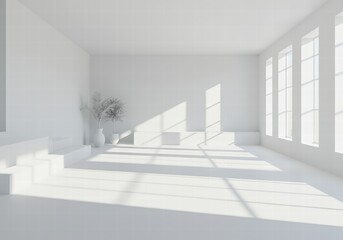 Bright Interior White Room with Sunlight and Minimalist Design