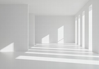 Bright Empty Room with Sunlight Streaming Through Windows in Minimalist Style