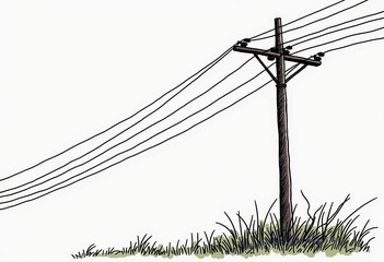 Line Art Simplicity: Experience the Uncluttered Design of a Telephone Pole and Light Pole in this Low-Detail, Simple Illustration on White.

