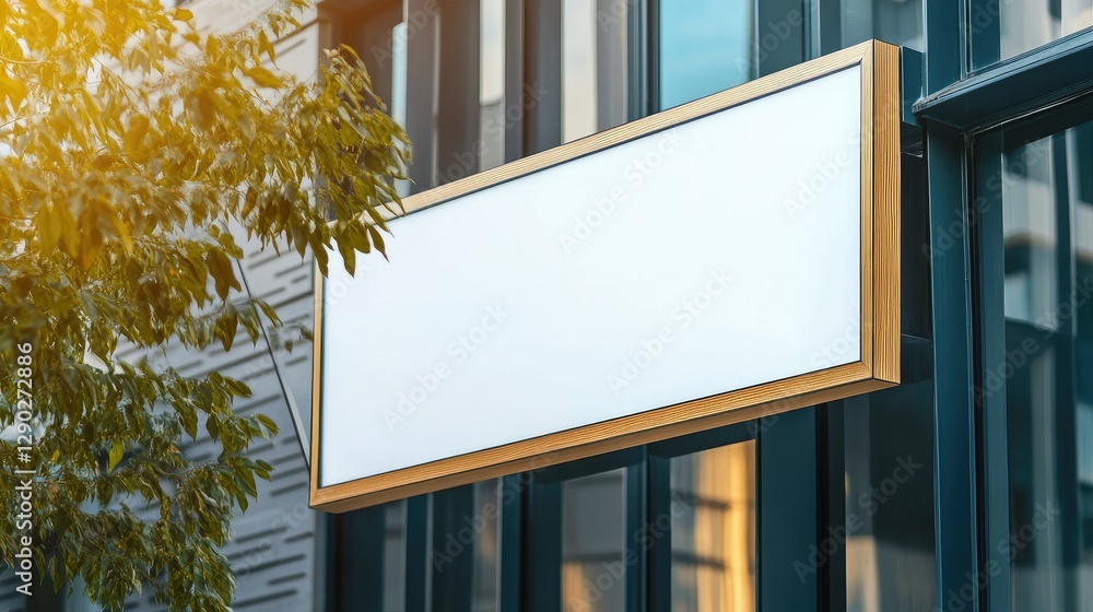 Poster a close-up of a sleek office signboard with an empty space for logo customization