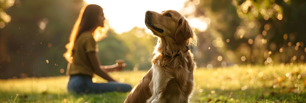 Golden Retriever Awaiting Treat in Park During Training Session Exemplifying Positive Reinforcement