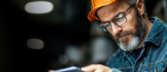 Construction worker using a smartphone on the job site