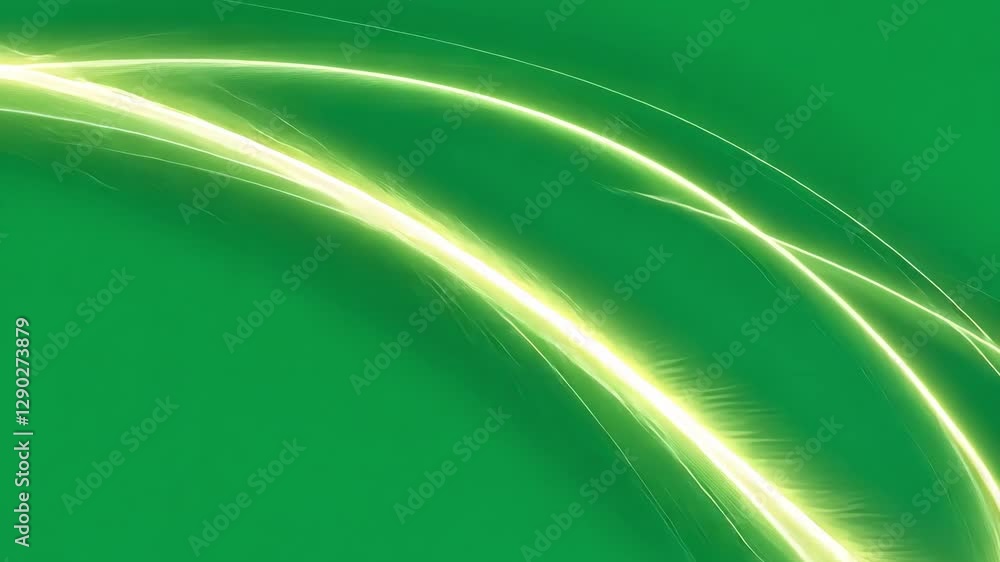 Poster green screen backdrop radiating luminescent light trails spiraling dynamically, generating abstract 