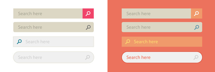 Search bar box field icon ui element for web site or mobile app software modern simple minimal graphic illustration set, user interface design kit for website menu with find magnifier glass button
