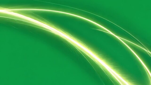 Green screen backdrop radiating luminescent light trails spiraling dynamically, generating abstract visual effect for digital design motion graphics background