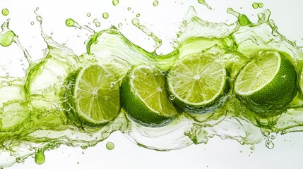 A juicy slice of lime, green pulp and glossy texture showcased, placed on a pure white background 